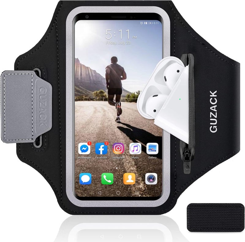Guzack Running Phone Holder with Zipper Pouch, Running Armband for iPhone 17/16/15/14/13 Pro Max/Plus, Galaxy S25/S24/S23/S22, Cell Phone Arm Holder with Card Slot - Size L (Bigger Arm 14-17 in) - Image 1